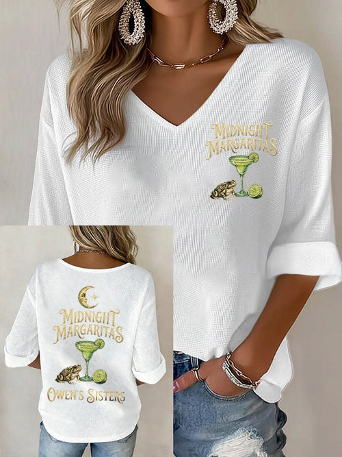 Women's Midnight Margaritas Print V Neck Top