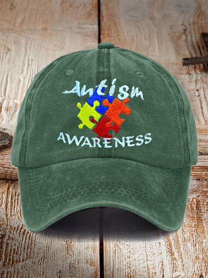 Retro Autism Awareness Puzzle Print Baseball Cap