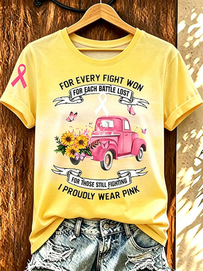 Women'S Pink Art Printed Casual T-Shirt