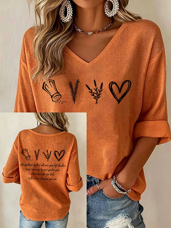Women's Salt Rosemary Lavender Love Print V Neck Top