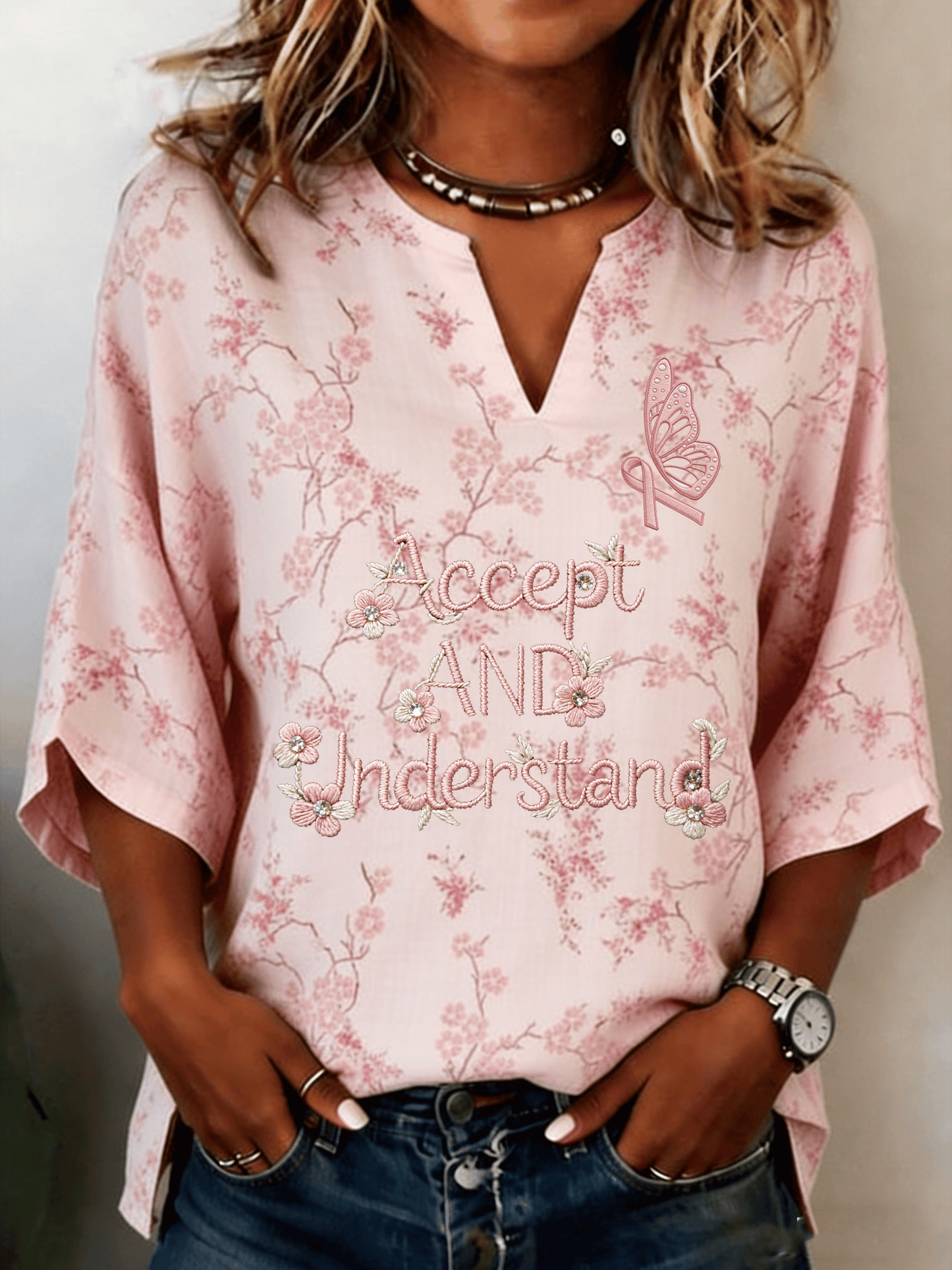 Women's Breast Cancer Awareness Print Shirt