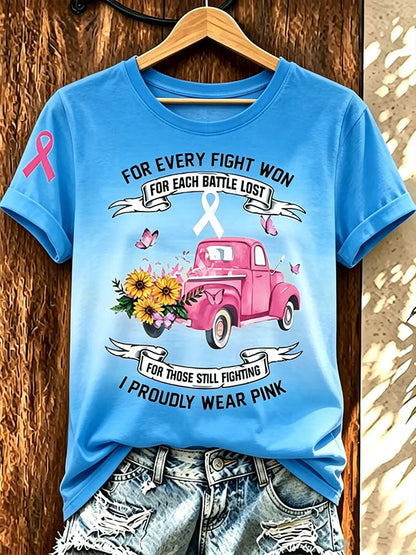 Women'S Pink Art Printed Casual T-Shirt