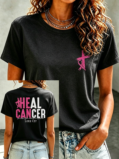 Pink Series Disease Health Awareness Public Welfare Printed Round Neck T-Shirt