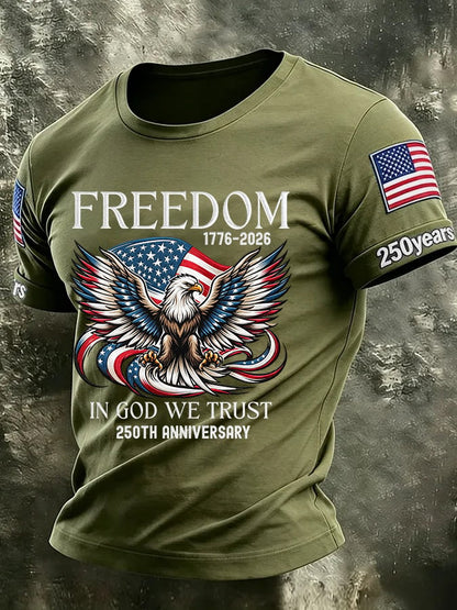 Men's USA 1776-2026 250th Anniversary Print Round Neck T-shirt