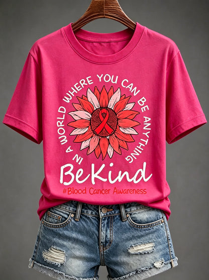 Women'S Blood Cancer Red Ribbon Health Awareness Round Neck T-Shirt