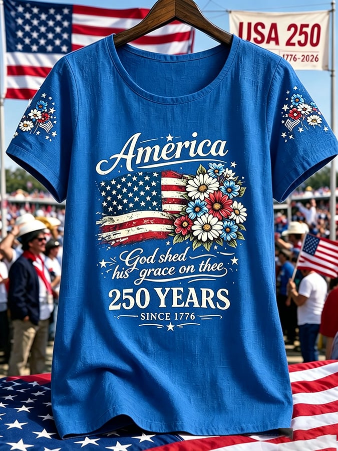 Women's America 250 Years 1776-2026 Print V Neck T-shirt