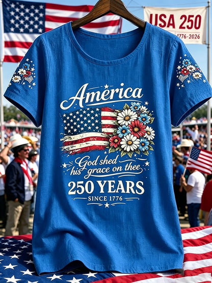 Women's America 250 Years 1776-2026 Print V Neck T-shirt