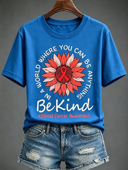 Women'S Blood Cancer Red Ribbon Health Awareness Round Neck T-Shirt