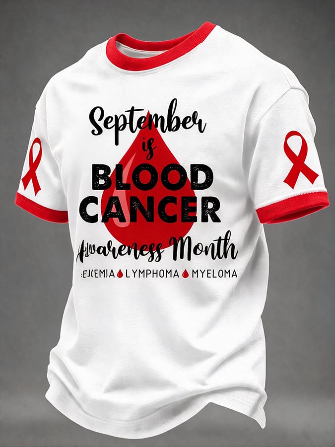 Men'S Blood Cancer Awareness Printed T-Shirt
