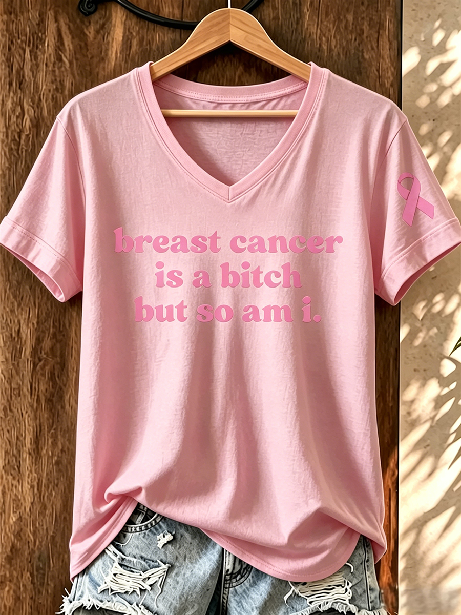 Pink Series Breast Cancer Public Welfare Slogan Printed Women'S Top