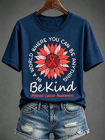 Women'S Blood Cancer Red Ribbon Health Awareness Round Neck T-Shirt