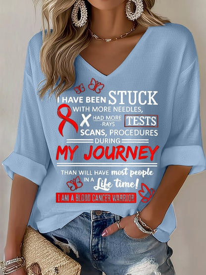 Women's Blood Cancer Red Ribbon Health Awareness Casual Printed Waffle Top