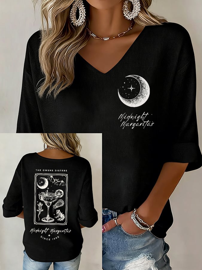 Women's Midnight Margaritas Print V Neck Top
