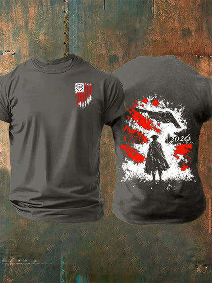 Men's Round-Neck 250 US Flag Print T-Shirt