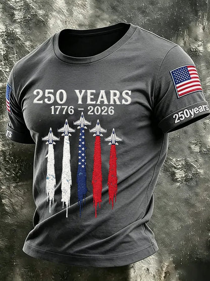 Men's USA 1776-2026 250th Anniversary Print Round Neck T-shirt