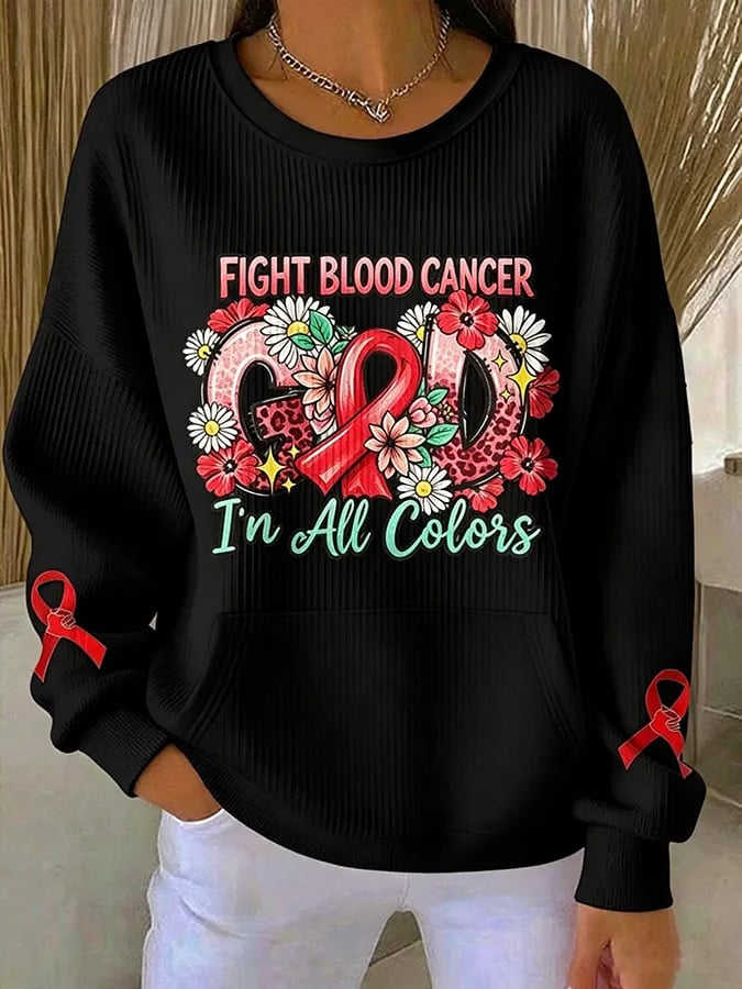 Women's Red Ribbon Theme Blood Cancer Print Top