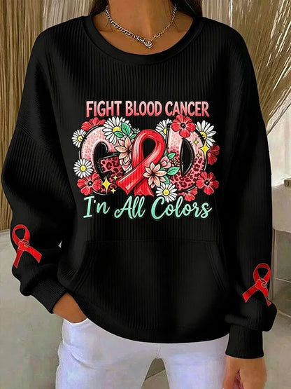 Women's Red Ribbon Theme Blood Cancer Print Top