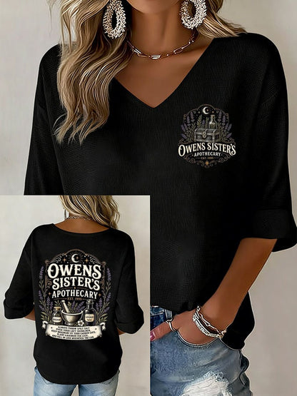 Women's Owens Sisters Apothecary Witch Print V Neck Top