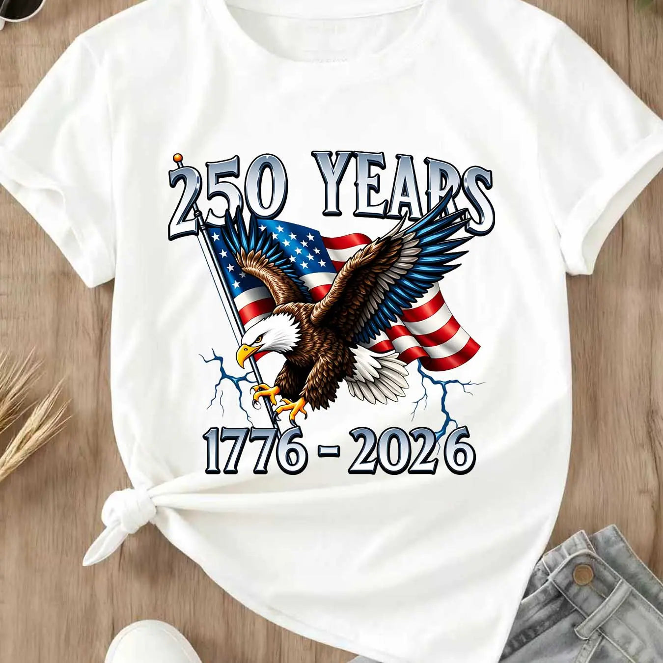 Memorial Day T-shirt American Eagle Independence Day 250 Years 1776 2026 T-Shirt White Patriotic Flag And Bird Design For Celebrations And National Events