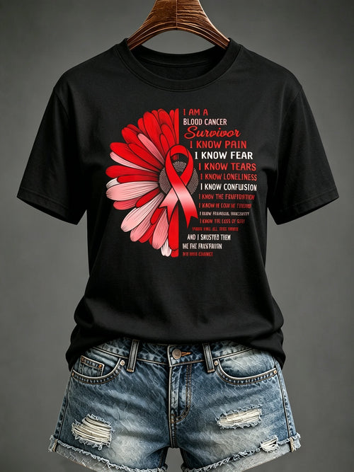 Women'S Blood Cancer Red Ribbon Health Awareness Round Neck T-Shirt