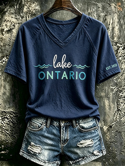 Women's Casual Short-Sleeve T-Shirt with "Lake Ontario" Print