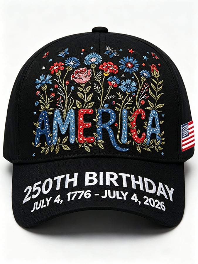Unisex 250th Anniversary America 1776-2026 Flower Art Print Casual Hat