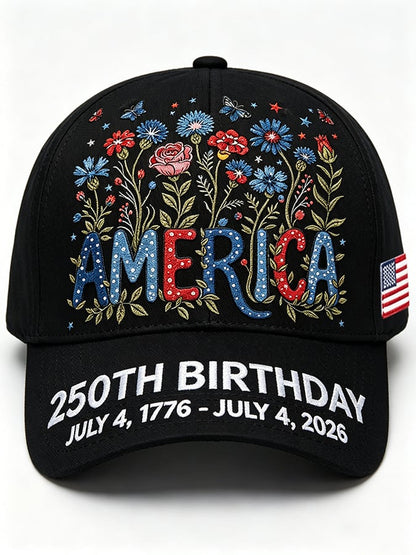Unisex 250th Anniversary America 1776-2026 Flower Art Print Casual Hat