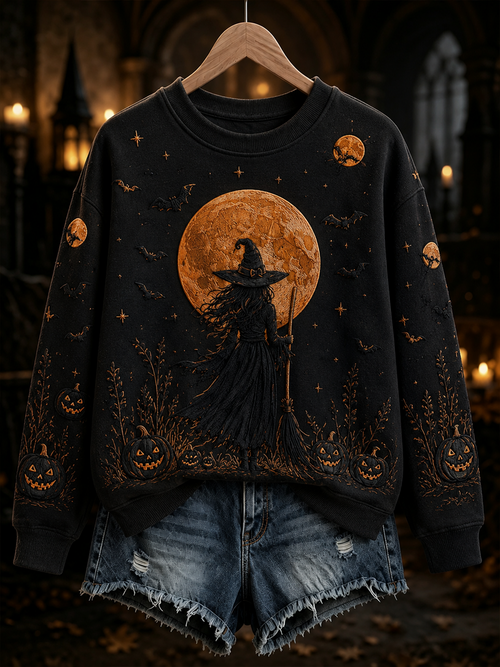 Women's Halloween witch print Regular Sweatshirt