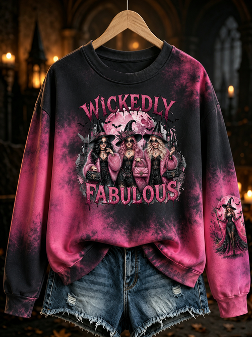 Women's Halloween witch print Regular Sweatshirt