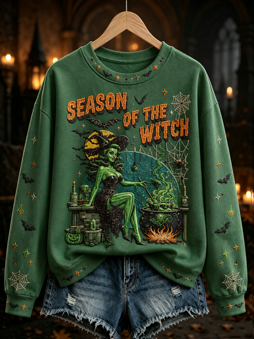 Women's Halloween witch print Regular Sweatshirt