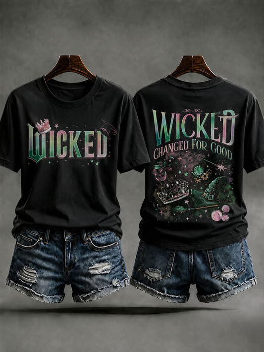 Women's Halloween witch print short-sleeved T-shirt