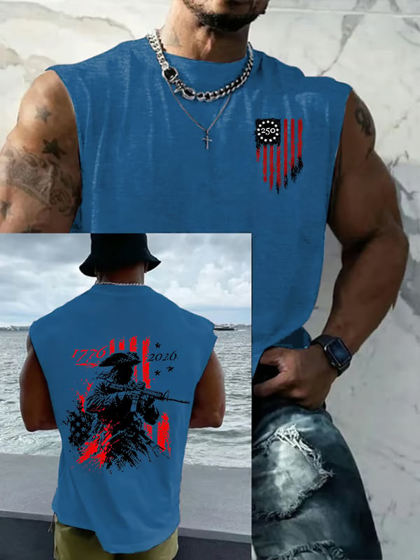 Men's 250th Anniversary Distressed American Flag 2-sided Printed Top