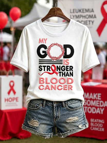 Women'S Blood Cancer Red Ribbon Health Awareness Round Neck T-Shirt