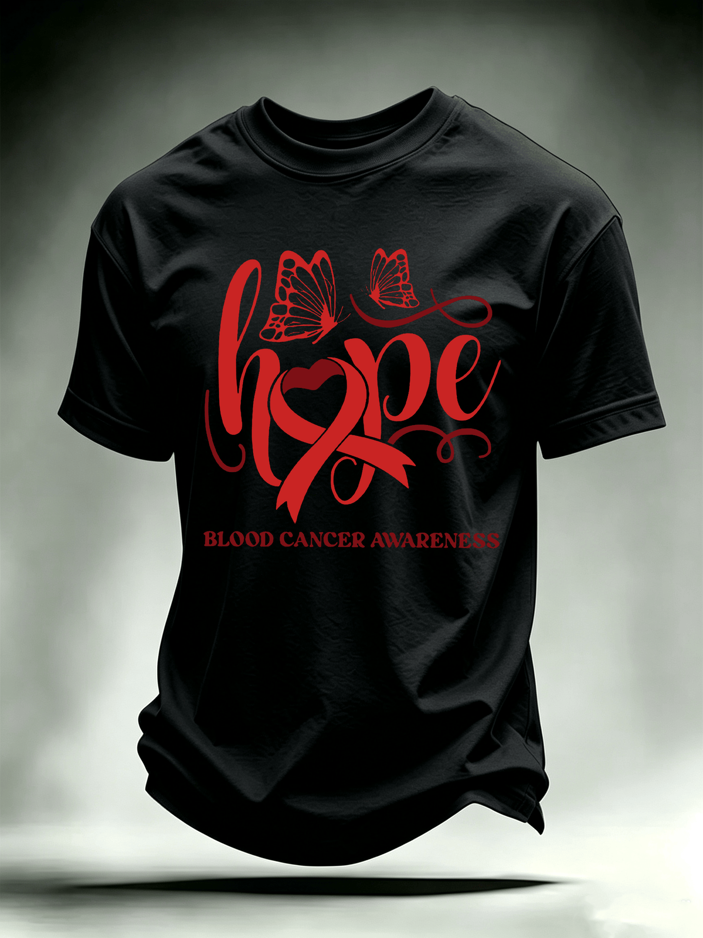 Men's T-shirts with designs promoting awareness of blood cancers