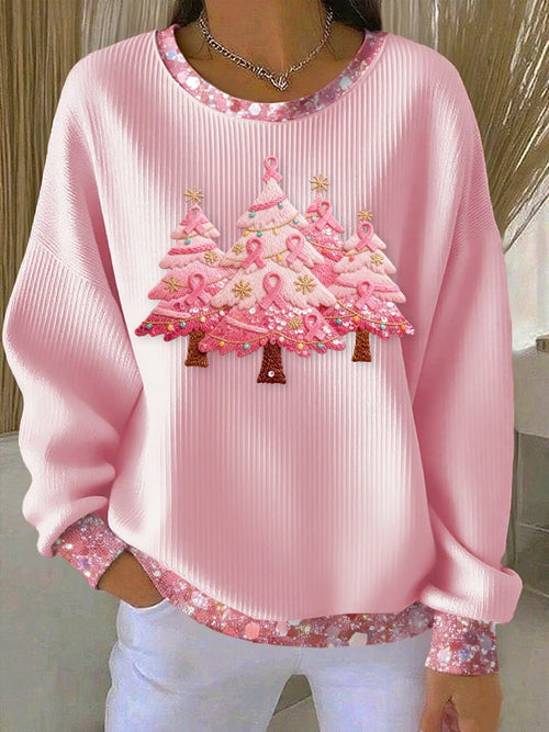 Women's Casual Pink Christmas Tree Sweatshirt