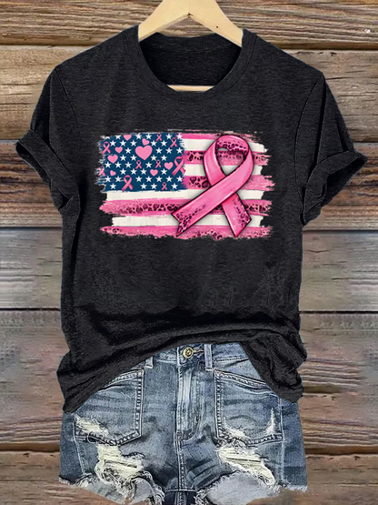 Women's breast cancer US flag T-shirt