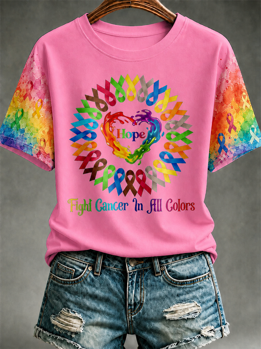 Women Hope Heart All Color Cancer Ribbons Fight Cancer T-Shirt