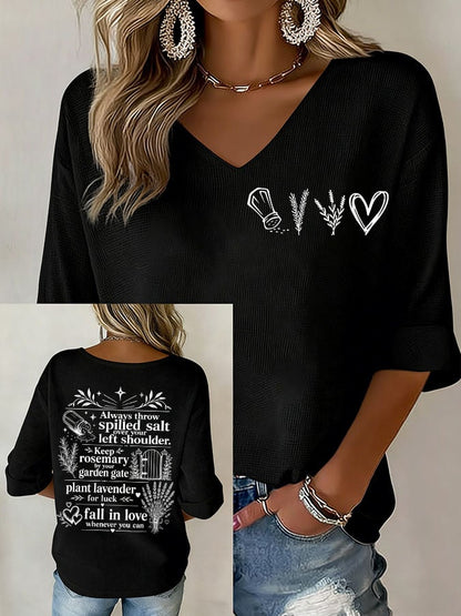 Women's Always Throw Spilled Salt Over Your Left Shoulder Print V Neck Top