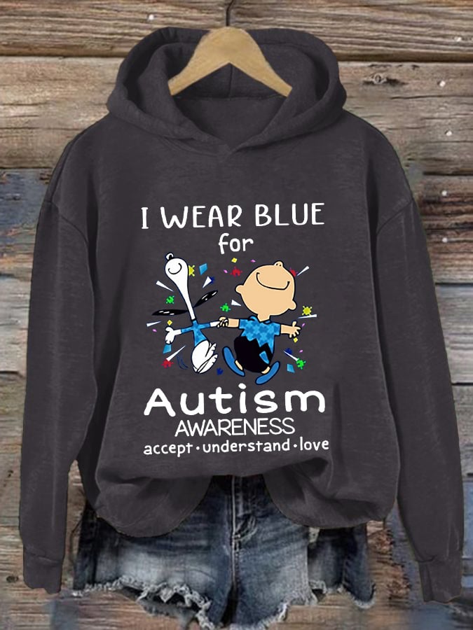 Retro Autism Awareness I Wear Blue For Autism Print Hoodie