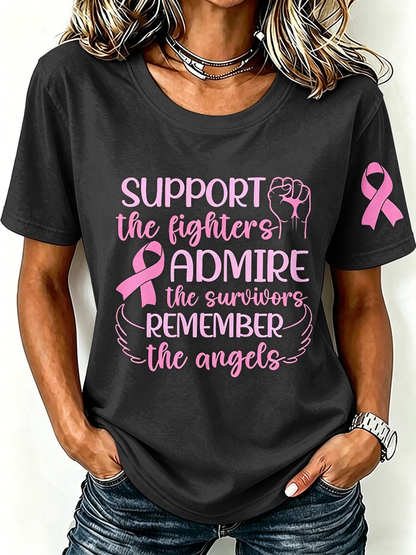Pink Series Disease Health Awareness Public Welfare Printed Round Neck T-Shirt