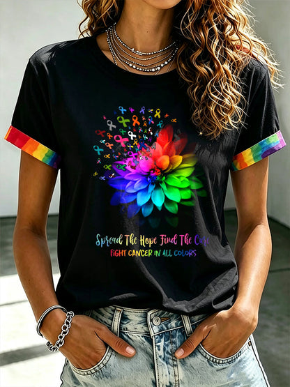 Women's All Cancer Awareness Printed Round Neck T-shirt