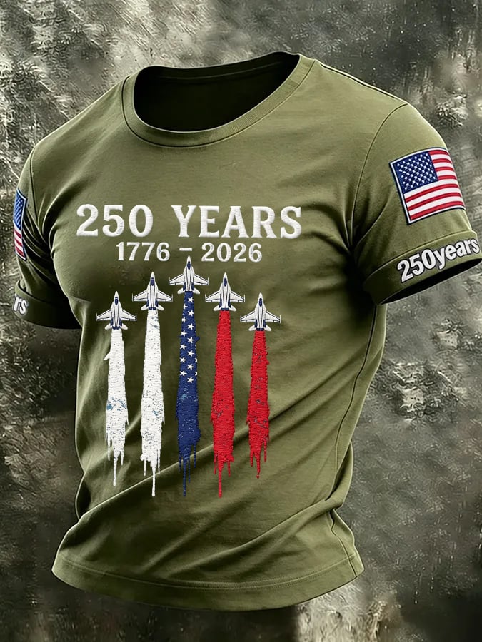 Men's USA 1776-2026 250th Anniversary Print Round Neck T-shirt