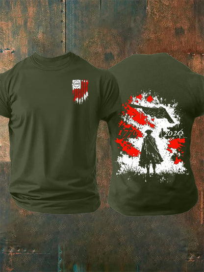 Men's Round-Neck 250 US Flag Print T-Shirt