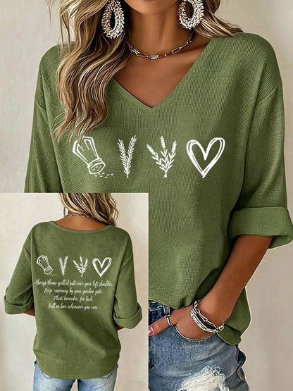 Women's Salt Rosemary Lavender Love Print V Neck Top