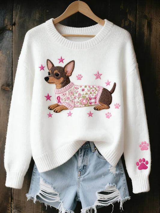 Women's Retro Casual Faith Cross Art Print Sweater
