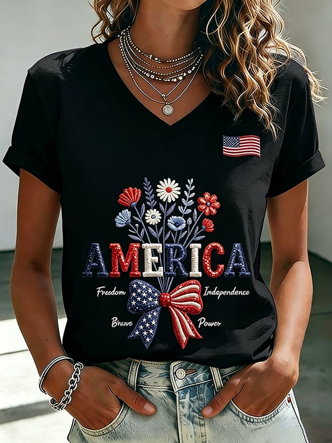 Women's 250th Anniversary  Flower Art  Print Casual V-Neck Vest