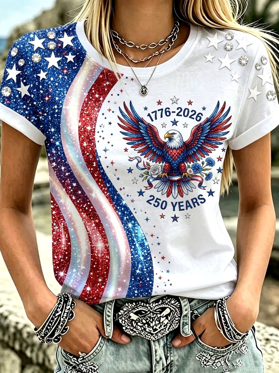 Women's U.S. 250th Anniversary Commemorative Printed Casual V-Neck Top