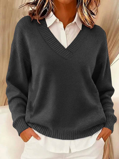 Women's Casual V-neck Long-sleeved Sweater