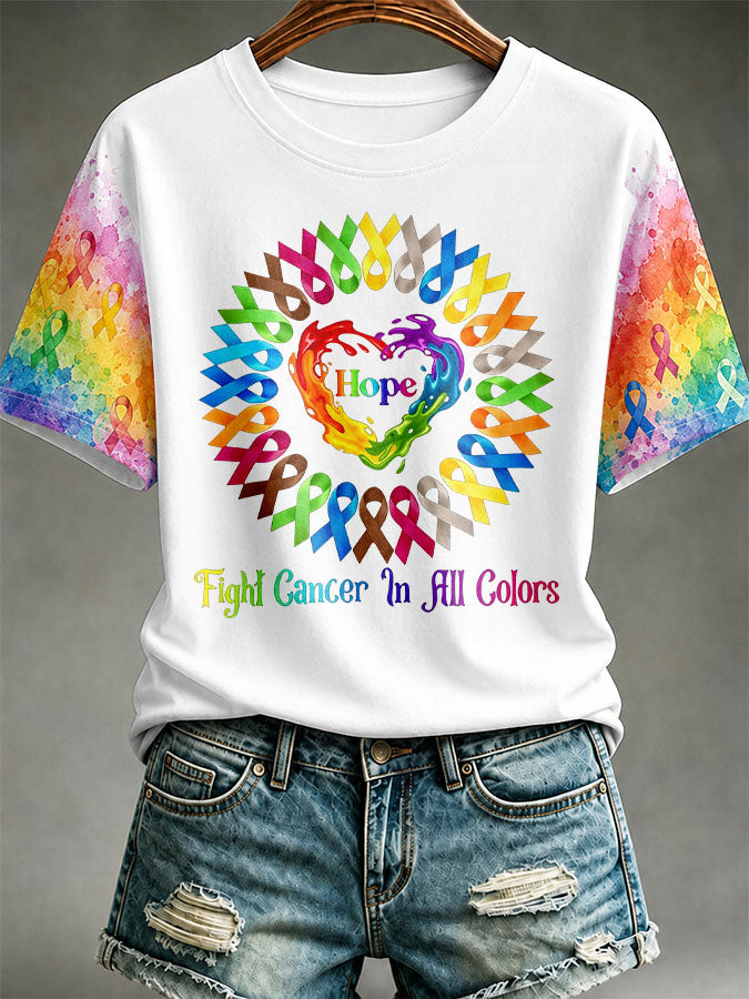 Women Hope Heart All Color Cancer Ribbons Fight Cancer T-Shirt