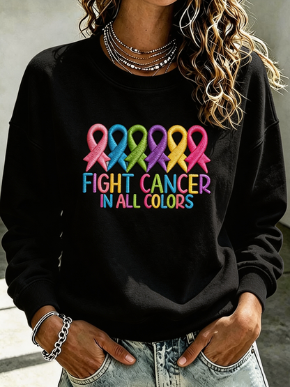 Women'S Casual Cancer Promotion Month Multi Color Round Neck Top